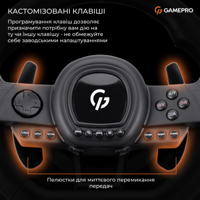 Кермо GamePro RW038PM з педалями та коробкою передач PC/XBOX360/XBOXONE/SWITCH/PS3/PS4 (RW038PM)