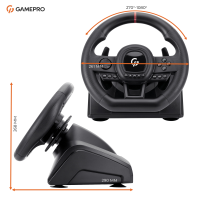 Кермо GamePro RW038PM з педалями та коробкою передач PC/XBOX360/XBOXONE/SWITCH/PS3/PS4 (RW038PM)