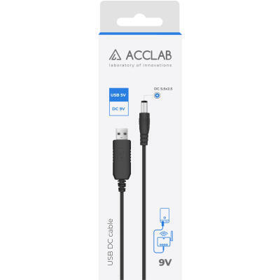 Кабель живлення ACCLAB USB - DC (M/M), 5.5х2.5 мм, 9 V, 1 A, 1 м, Black (1283126565113)