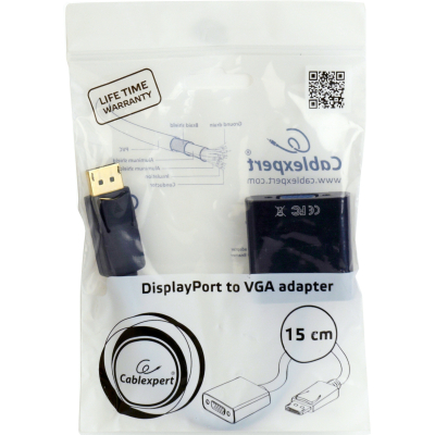 Адаптер Cablexpert DisplayPort - VGA (M/F), 0.15 м, білий (A-DPM-VGAF-02-W) пакет
