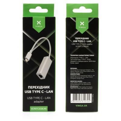 Адаптер Vinga USB Type-C - RJ-45 (M/F) Silver (VCPATC2GBLNS) Адаптер Vinga USB Type-C - RJ-45 (M/F) Silver (VCPATC2GBLNS)