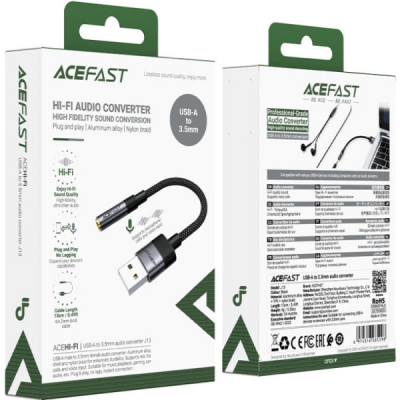Перехідник USB AM to 3.5mm F 0.15m black Acefast (6974316285298)