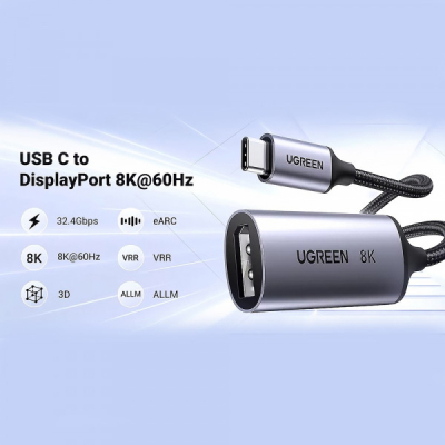 Перехідник USB-C M to DisplayPort F 0.1m 8K60Hz CM654 gray Ugreen (15575)