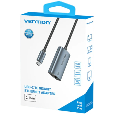 Перехідник USB-C to RJ45 Ethernet 1000Mbps black VENTION (CFPHB)