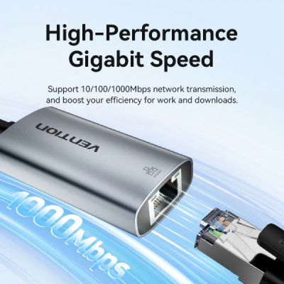 Перехідник USB-C to RJ45 Ethernet 1000Mbps black VENTION (CFPHB)