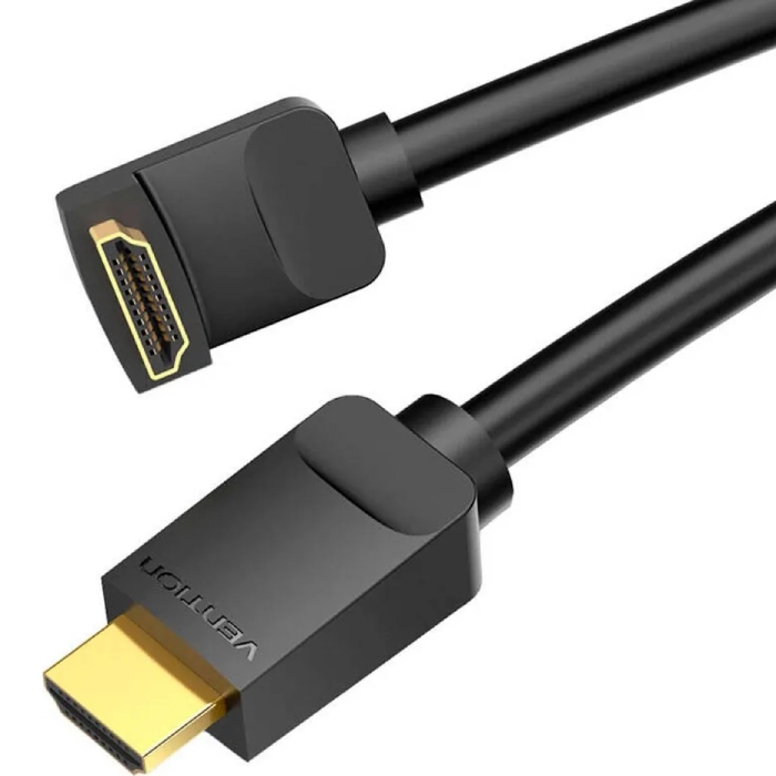 Кабель мультимедійний HDMI M to HDMI M 1.5m V2.0 4K60Hz 90° corner PVC black Vention (AARBG)