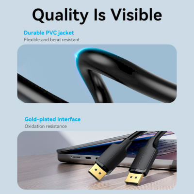 Кабель мультимедійний DisplayPort to DisplayPort 3.0m V1.2 4K 60Hz 3D Dolby 7.1 VENTION (HAKBI)