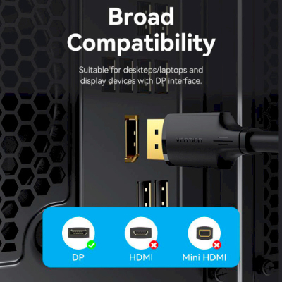 Кабель мультимедійний DisplayPort to DisplayPort 3.0m V1.2 4K 60Hz 3D Dolby 7.1 VENTION (HAKBI)