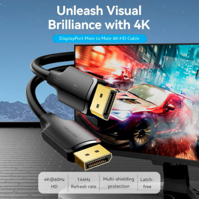 Кабель мультимедійний DisplayPort to DisplayPort 3.0m V1.2 4K 60Hz 3D Dolby 7.1 VENTION (HAKBI)