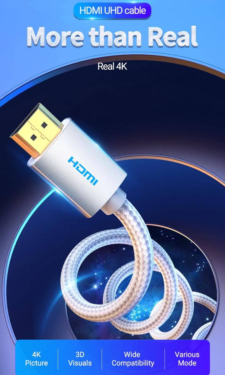 Кабель мультимедійний HDMI M to HDMI M 2.0m V2.0 4K60Hz silver Vention (AABIH)