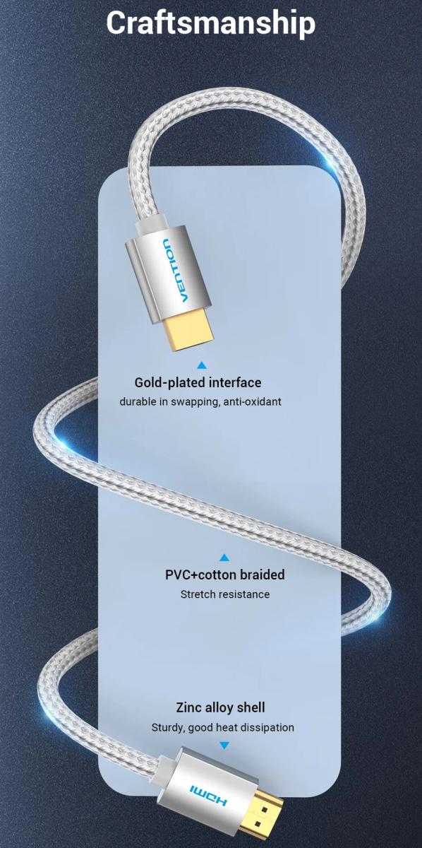Кабель мультимедійний HDMI M to HDMI M 2.0m V2.0 4K60Hz silver Vention (AABIH)