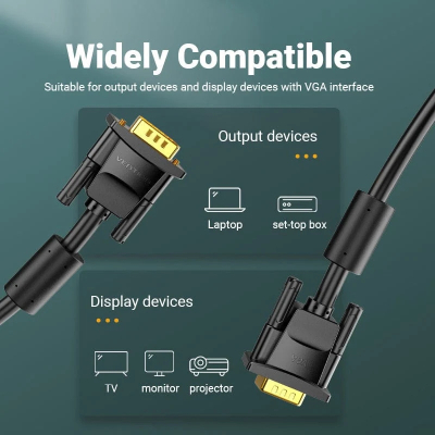 Кабель мультимедійний VGA M to VGA M 20.0m black Vention (DAEBQ)