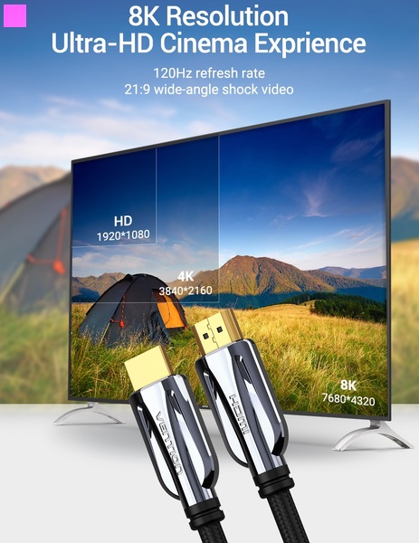 Кабель мультимедійний HDMI M to HDMI M 2.0m V2.1 8K60Hz braided black Vention (AALBH)