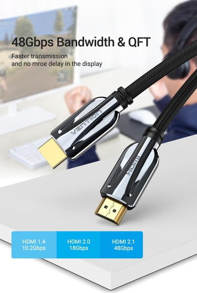 Кабель мультимедійний HDMI M to HDMI M 2.0m V2.1 8K60Hz braided black Vention (AALBH)