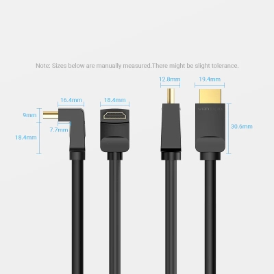Кабель мультимедійний HDMI M to HDMI M 1.0m 4K60Hz 90° corner black Vention (AAQBF)