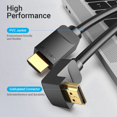 Кабель мультимедійний HDMI M to HDMI M 1.0m 4K60Hz 90° corner black Vention (AAQBF)