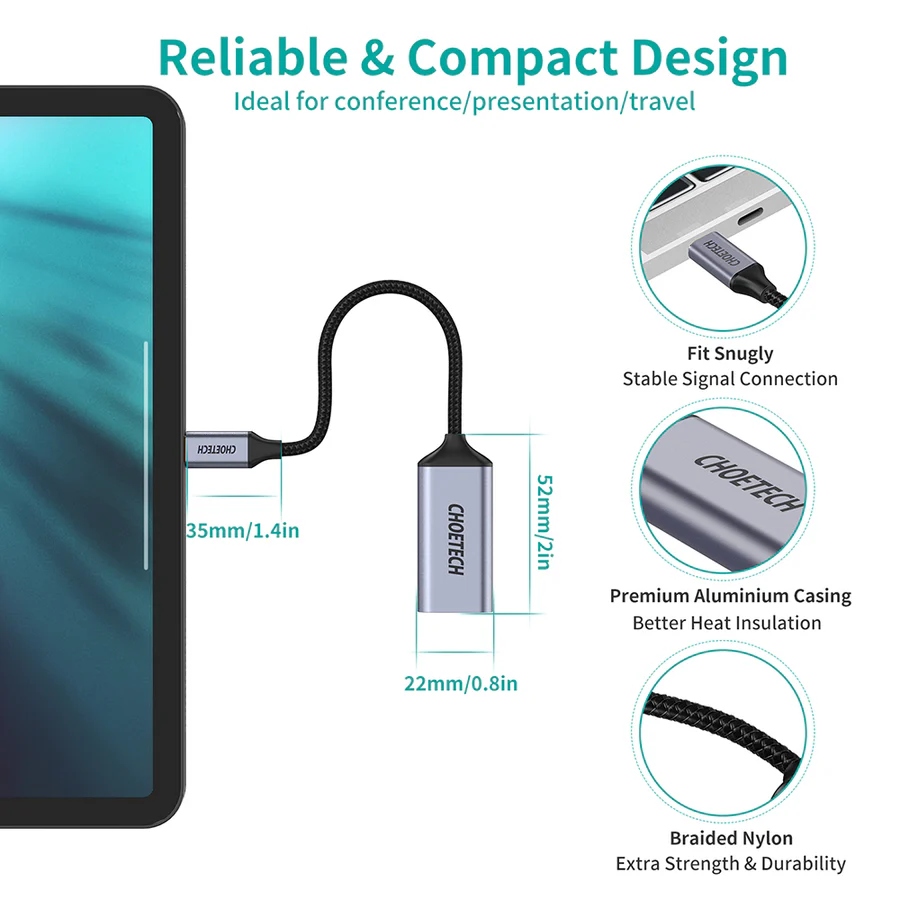 Перехідник USB 3.1 Type-C --> Displayport F 4K 60Hz Choetech cірий (HUB-H11-GY-V2)
