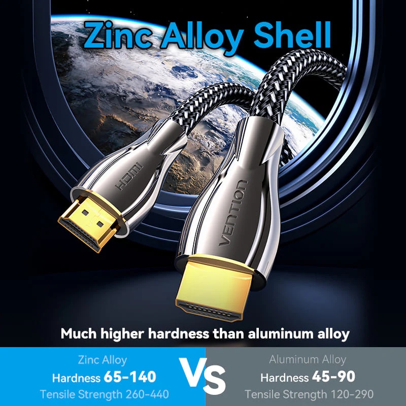 Кабель мультимедійний HDMI M to HDMI M 0.5m V2.0 4K60Hz braided zinc alloy black Vention (ALMBD)