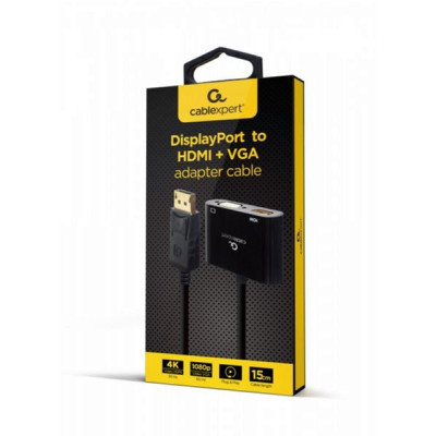Адаптер Cablexpert DisplayPort - HDMI/VGA (M/F), 0.1 м, Black (A-DPM-HDMIFVGAF-01)