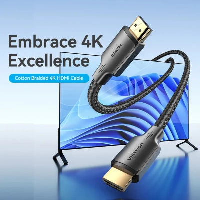 Кабель мультимедійний HDMI M to HDMI M 10.0m 4K30Hz cotton braided black Vention (ALLBL)