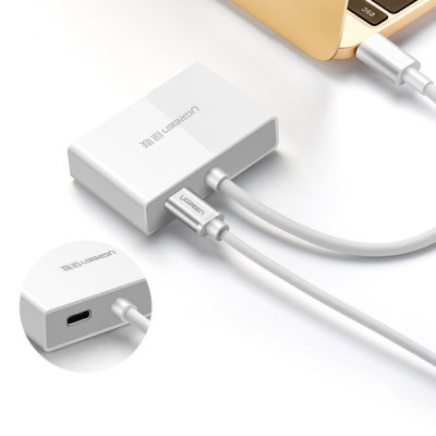 Адаптер Ugreen MM123 HDMI+VGA - USB Type-C (F/M), White (30843)