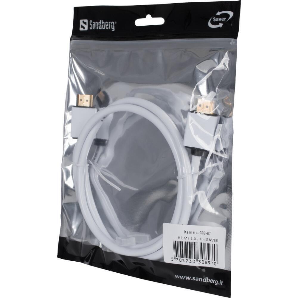 Кабель мультимедійний HDMI to HDMI 1.0m 2.0 white Sandberg (308-97)