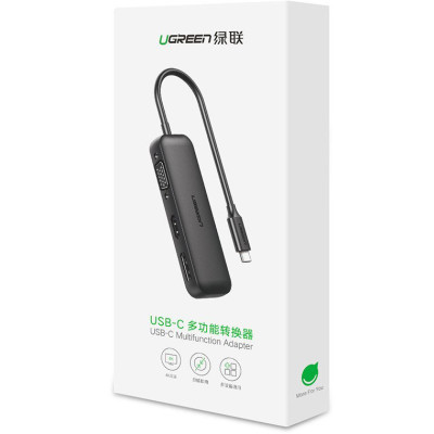 Адаптер Ugreen CM260 DisplayPort+HDMI+VGA - USB Type-C (F/M), Black (60568)