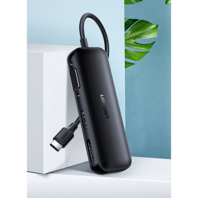 Адаптер Ugreen CM260 DisplayPort+HDMI+VGA - USB Type-C (F/M), Black (60568)