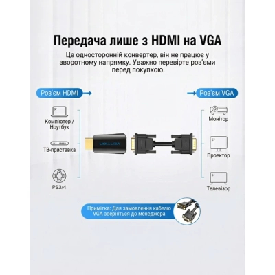 Перехідник HDMI M to VGA F + 3.5mm F VENTION (AIDB0)