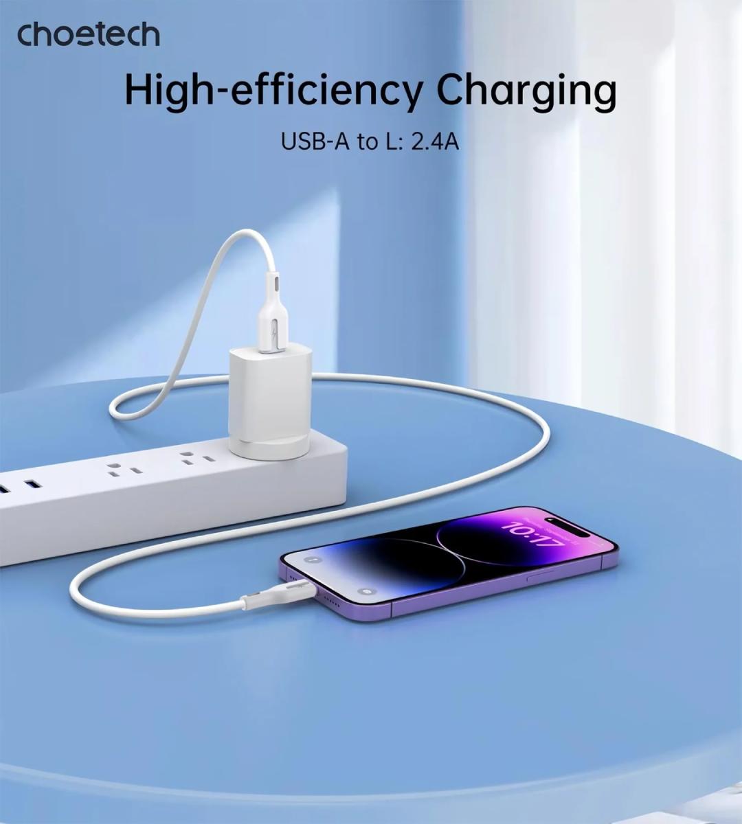 Дата кабель USB 2.0 AM to Lightning 1.0m 2.4A white Choetech (XAL-0003-WH-V2)