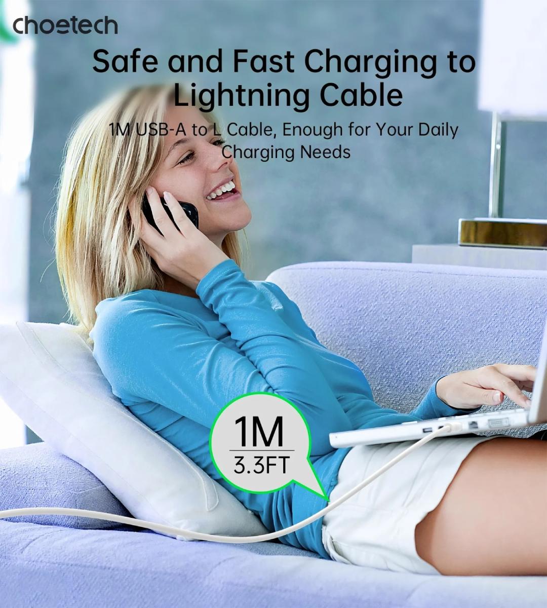 Дата кабель USB 2.0 AM to Lightning 1.0m 2.4A white Choetech (XAL-0003-WH-V2)