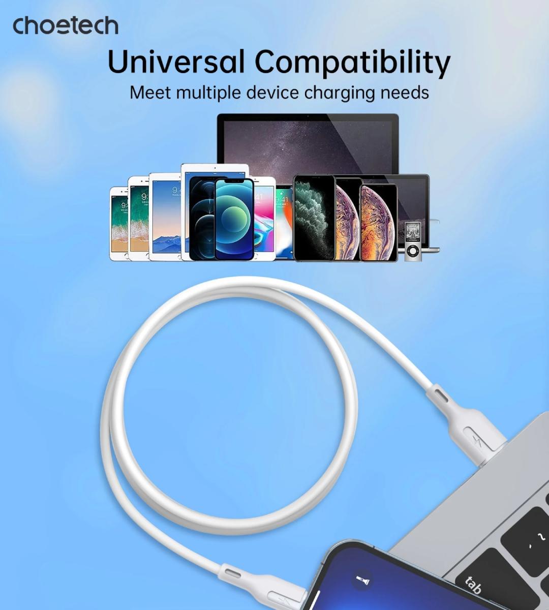 Дата кабель USB 2.0 AM to Lightning 1.0m 2.4A white Choetech (XAL-0003-WH-V2)