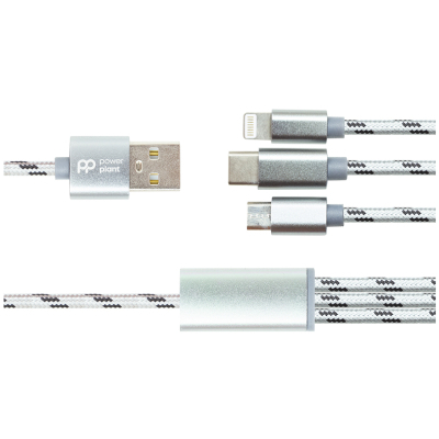 Дата кабель USB 2.0 AM to Lightning + Micro 5P + USB-C 1.0m 2.1A PowerPlant (CA910663)