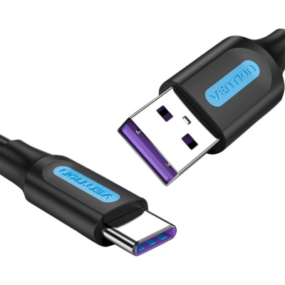 Дата кабель USB 2.0 AM to USB-C 0.5m 5.0A (25W) PVC black VENTION (CORBD)