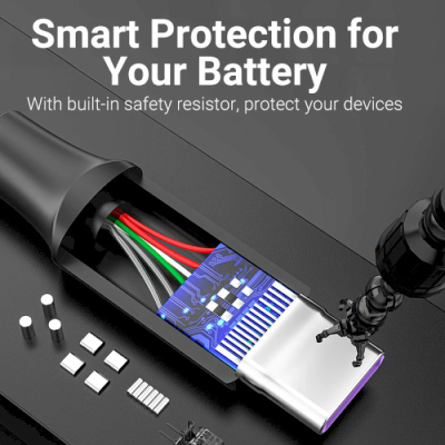 Дата кабель USB 2.0 AM to USB-C 0.5m 5.0A (25W) PVC black VENTION (CORBD)