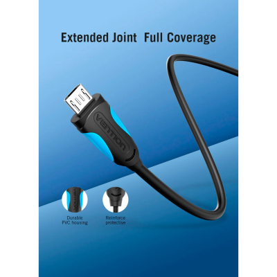 Дата кабель USB 2.0 AM to Micro 5P 0.5m Black Vention (VAS-A08-B050)