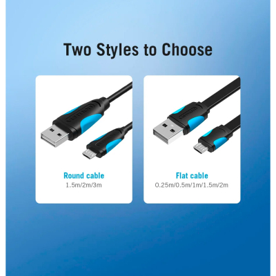 Дата кабель USB 2.0 AM to Micro 5P 2.0m Black Vention (VAS-A08-B200) (1827362)