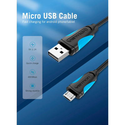Дата кабель USB 2.0 AM to Micro 5P 2.0m Black Vention (VAS-A08-B200) (1827362)