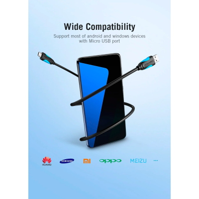 Дата кабель USB 2.0 AM to Micro 5P 2.0m Black Vention (VAS-A08-B200) (1827362)