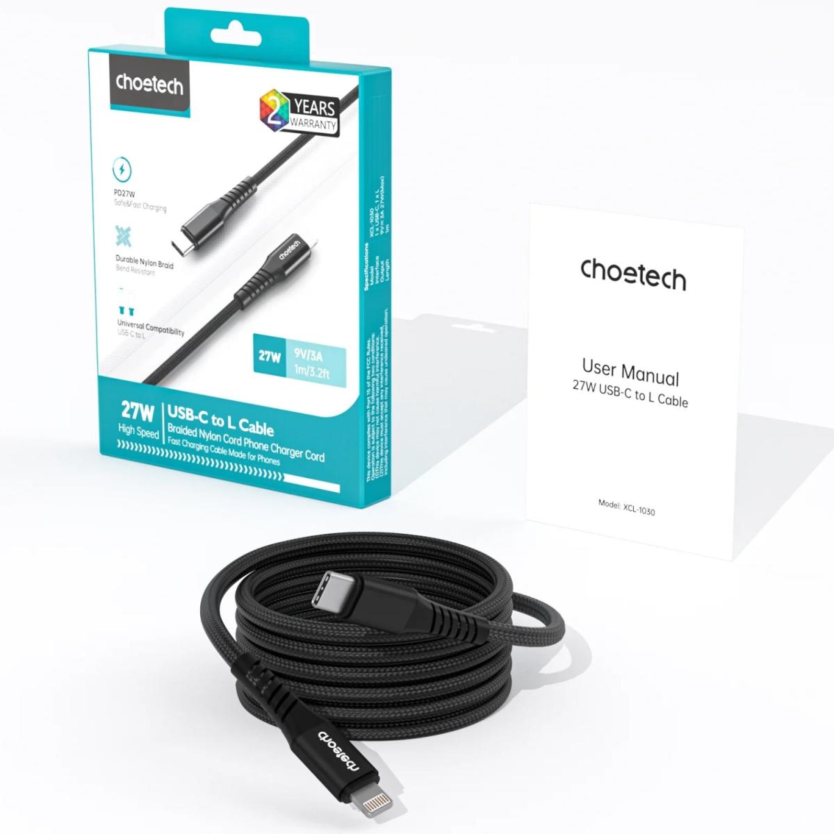 Дата кабель USB-C to Lightning 1.0m PD27W black Choetech (XCL-1030-BK)