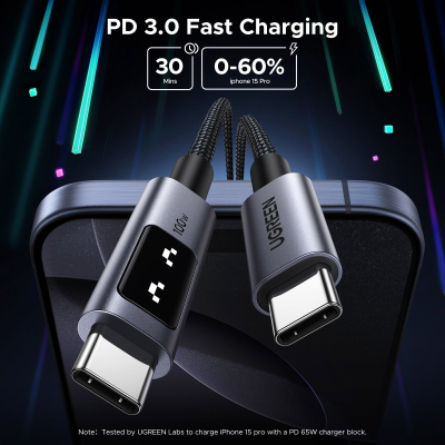 Дата кабель USB-C to USB-C 1.0m PD 100W L509 black Ugreen (35501)