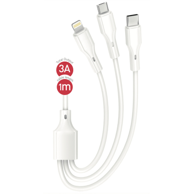 Дата кабель USB 2.0 AM to Lightning + Micro 5P + USB-C 1.0m 2.4A XO (CB-23U3)