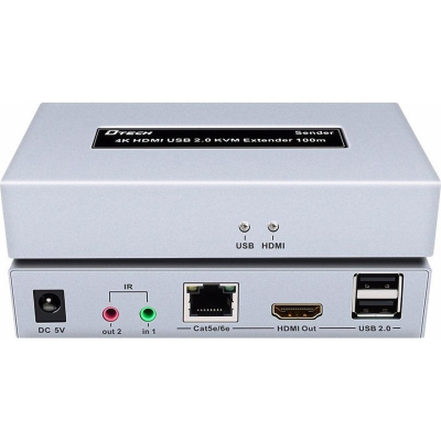 Адаптер HDMI extender 100m UHD 4K/60Hz CAT5E/6 + USB 2.0 Dtech (DT-7051)
