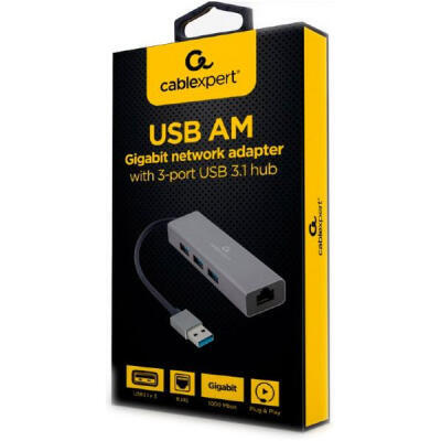 USB-хаб Cablexpert 4 ports USB 3.0 Grey (A-AMU3-LAN-01)