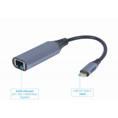 Адаптер Cablexpert USB Type-C - RJ-45 (M/F), 0.15 м, Black (A-USB3C-LAN-01)