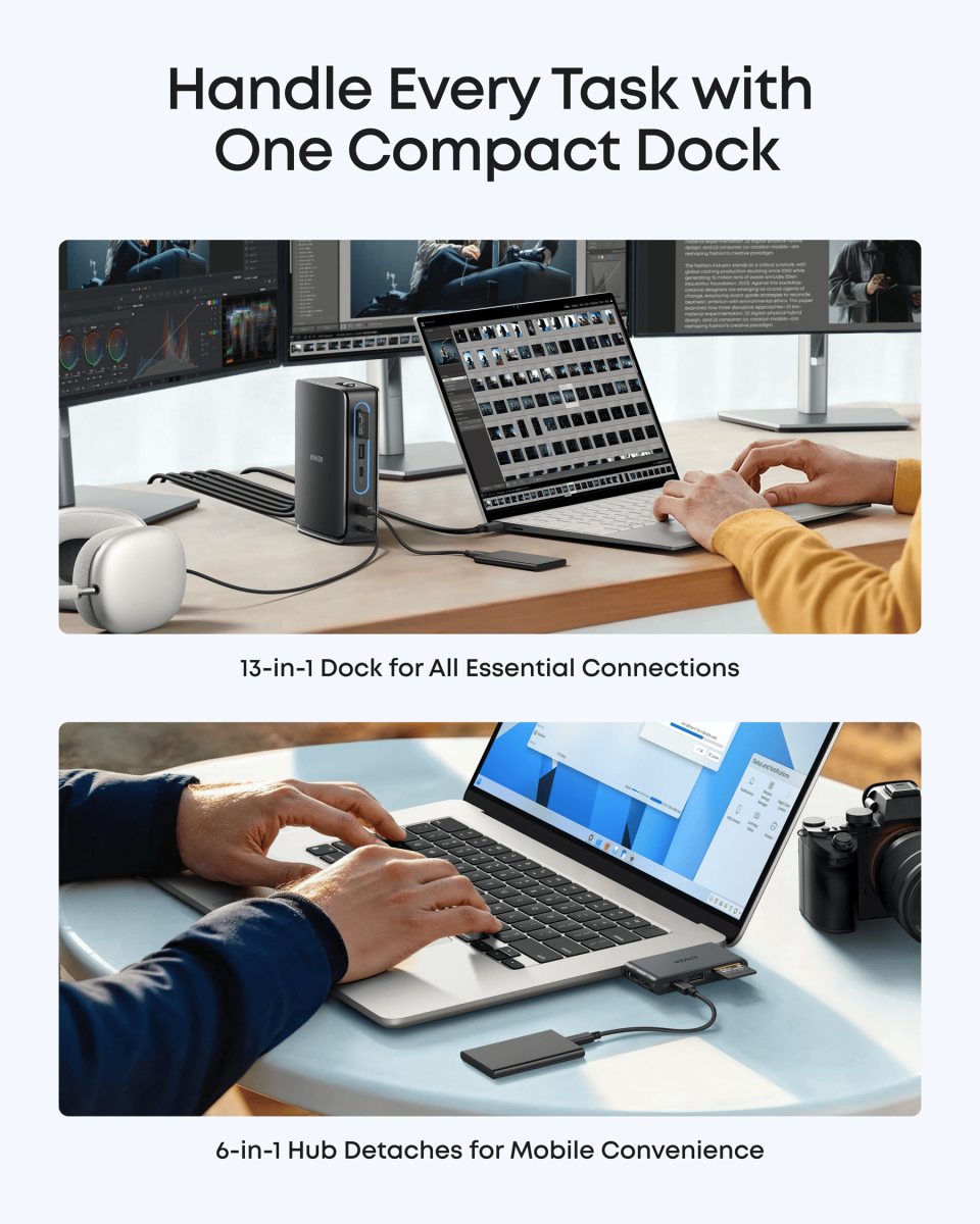 USB-Хаб/Док-станція ANKER Nano Docking Station 13-in-1, Triple Display, Built-In Rem. Hub (Чорна) Док-станція