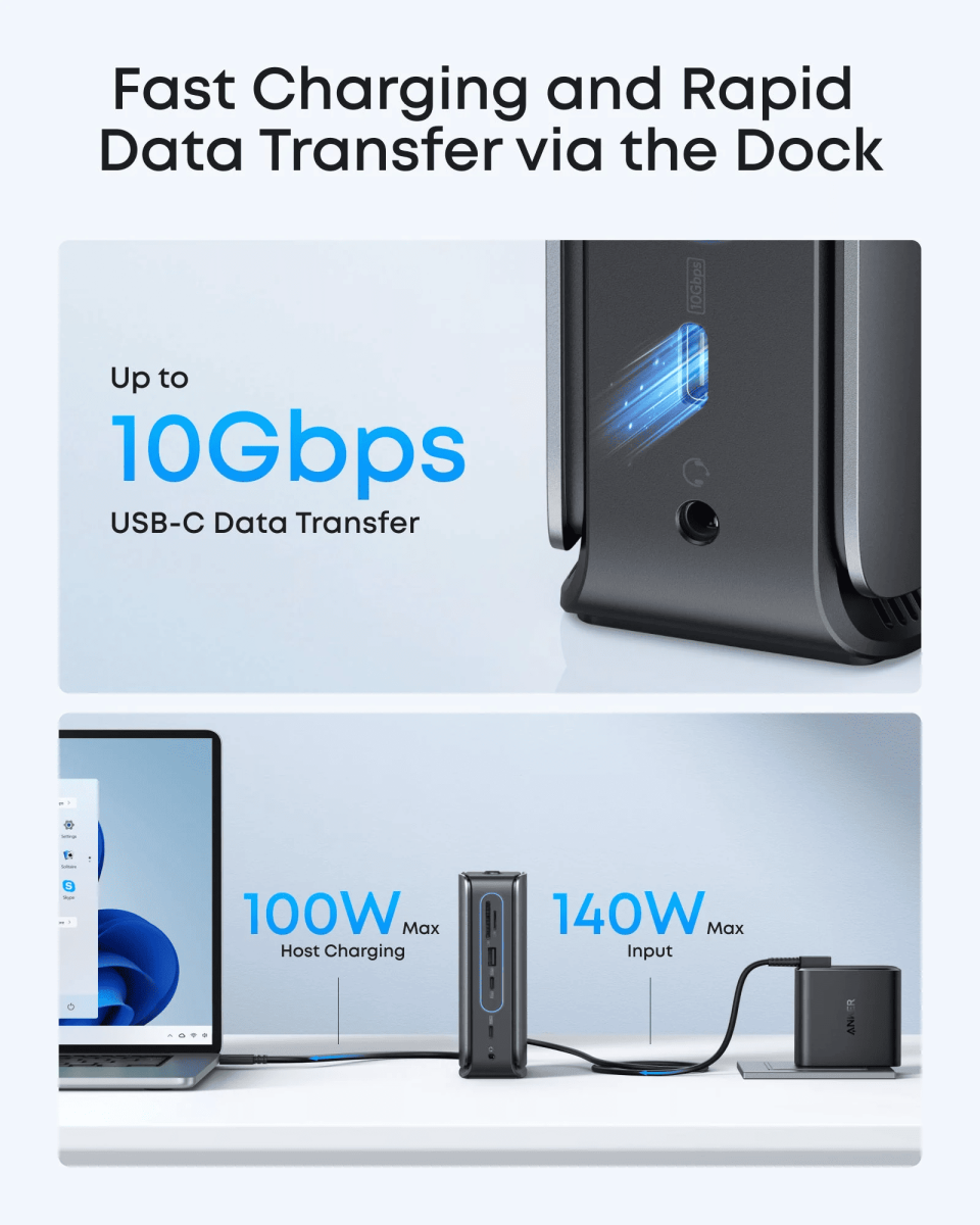 USB-Хаб/Док-станція ANKER Nano Docking Station 13-in-1, Triple Display, Built-In Rem. Hub (Чорна) Док-станція