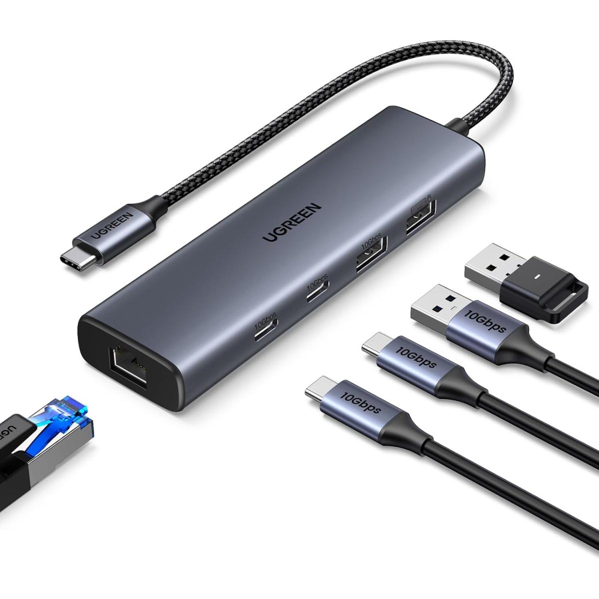 Хаб USB 3.2 Type-C -> 1xUSB-A 3.2/ 1xUSB-A 2.0/2xUSB-C 3.2/ RJ45 PD CM512 сірий UGREEN (45320)