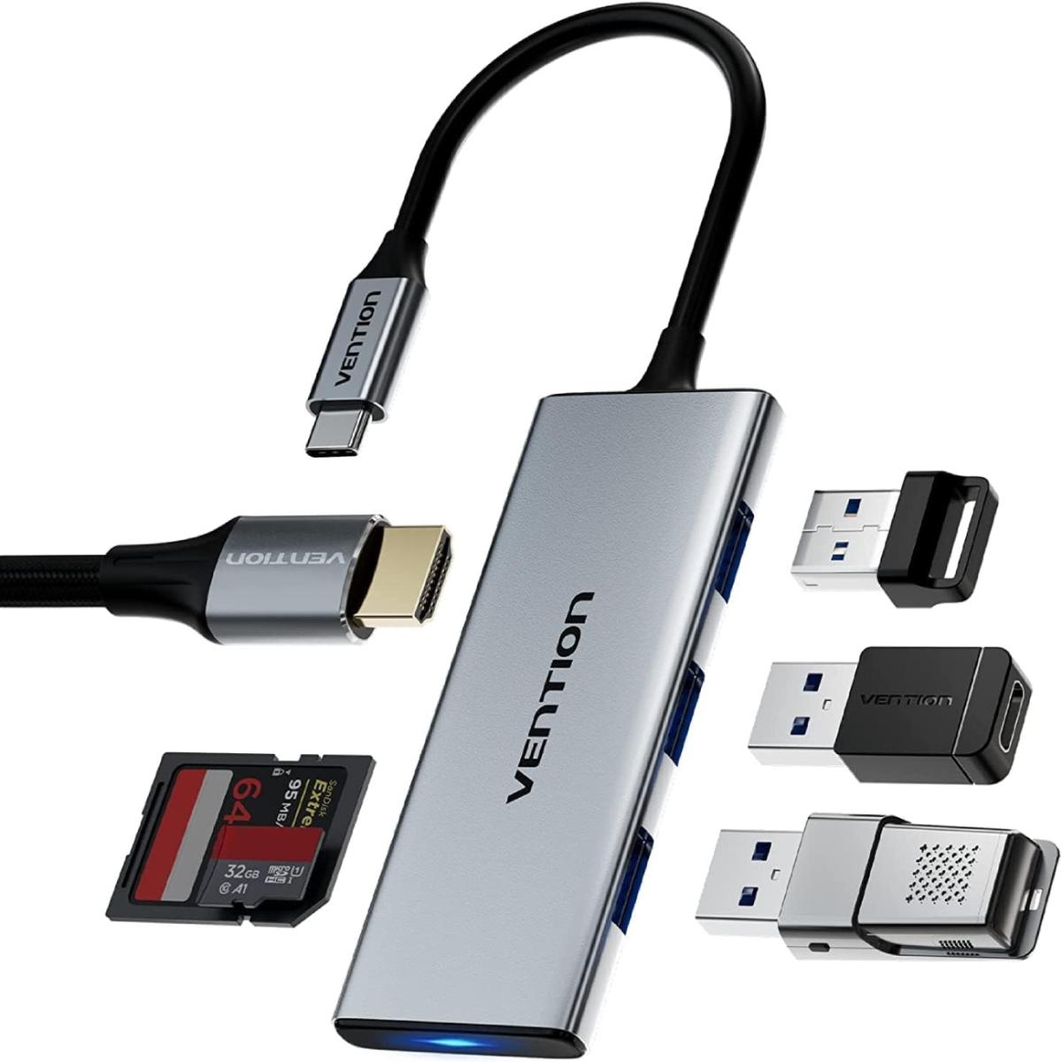 Концентратор Vention USB-C 6-in-1 3xUSB 3.0 + HDMI 4K30Hz + SD/TF 0.15m (TOOHB)