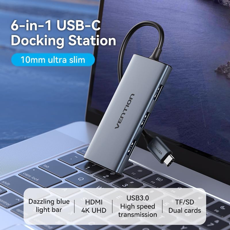 Концентратор Vention USB-C 6-in-1 3xUSB 3.0 + HDMI 4K30Hz + SD/TF 0.15m (TOOHB)